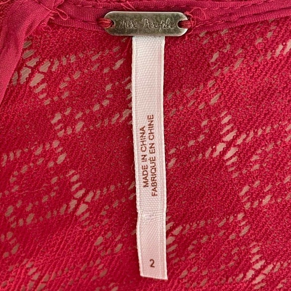 🍀FREE PEOPLE Red Daisy Crochet Lace Fit & Flare Sleeveless Dress Women's Size 2 - Picture 8 of 10